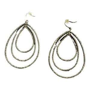 Teardrop Dang Tiered Earrings Glitter Corded Hook Back Gold Formal Casual